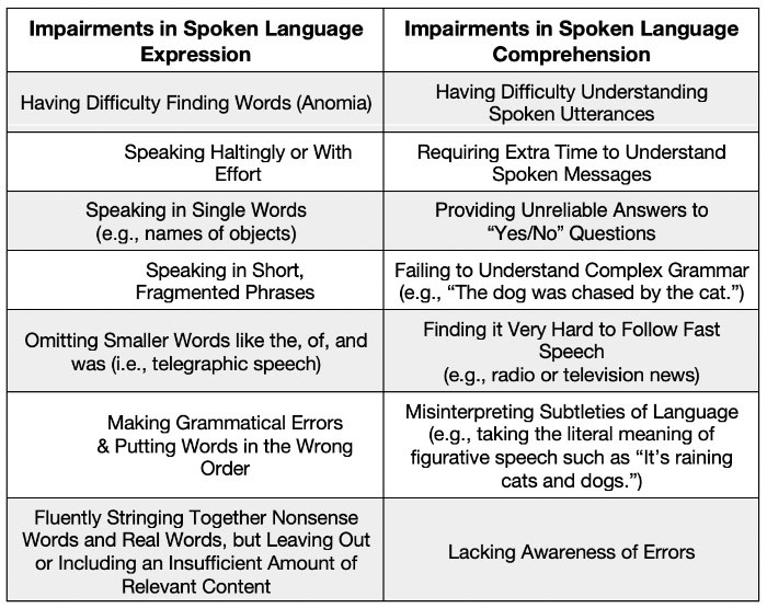 Types Of Aphasia Chart