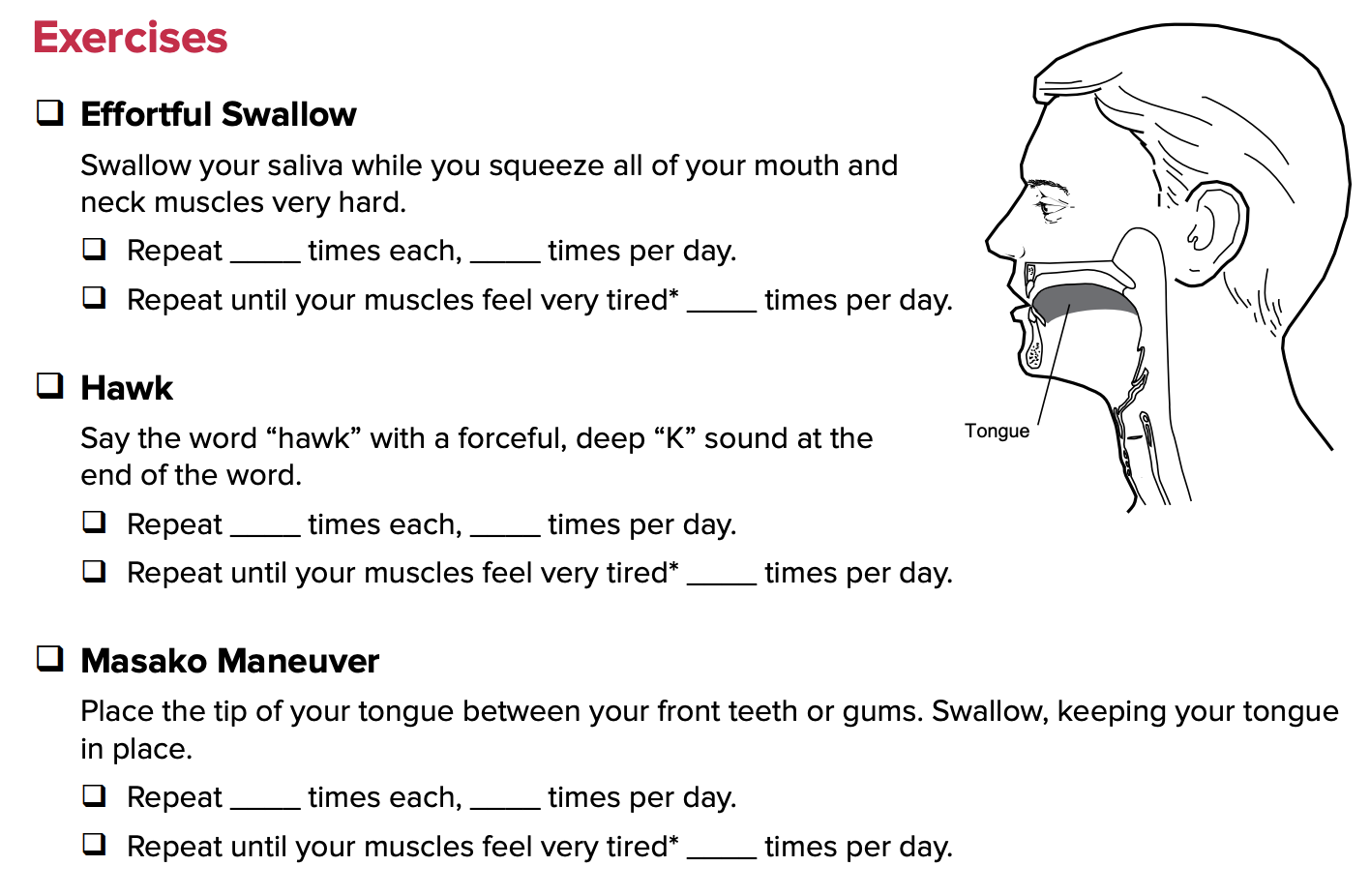 OSU Dysarthria, Dysphagia Tongue Base Strengthening Exercises